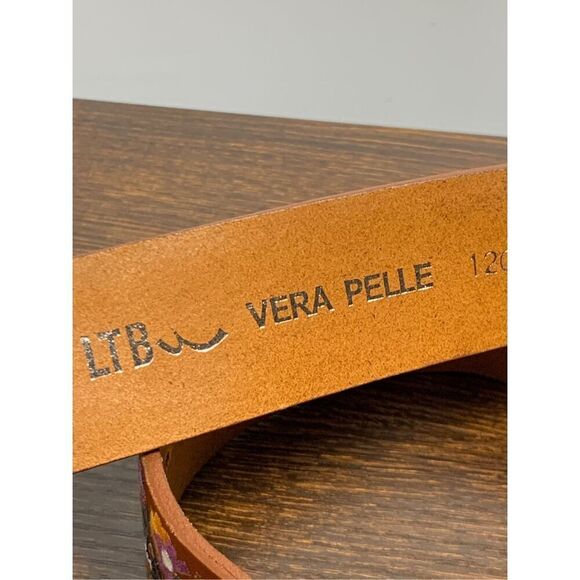 Vera Pelle Embroidered Brown Leather Belt - Picture 3 of 13